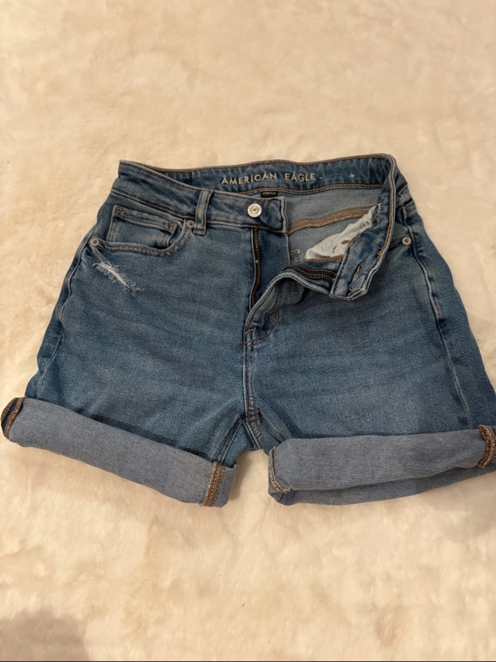 American Eagle Outfitters Rolled Hem Denim Shorts - Medium Blue